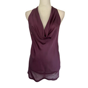 Vintage Bebe Womens Silk Lace Trim Cowl Neck Top Size S Purple Whimsigoth Y2K